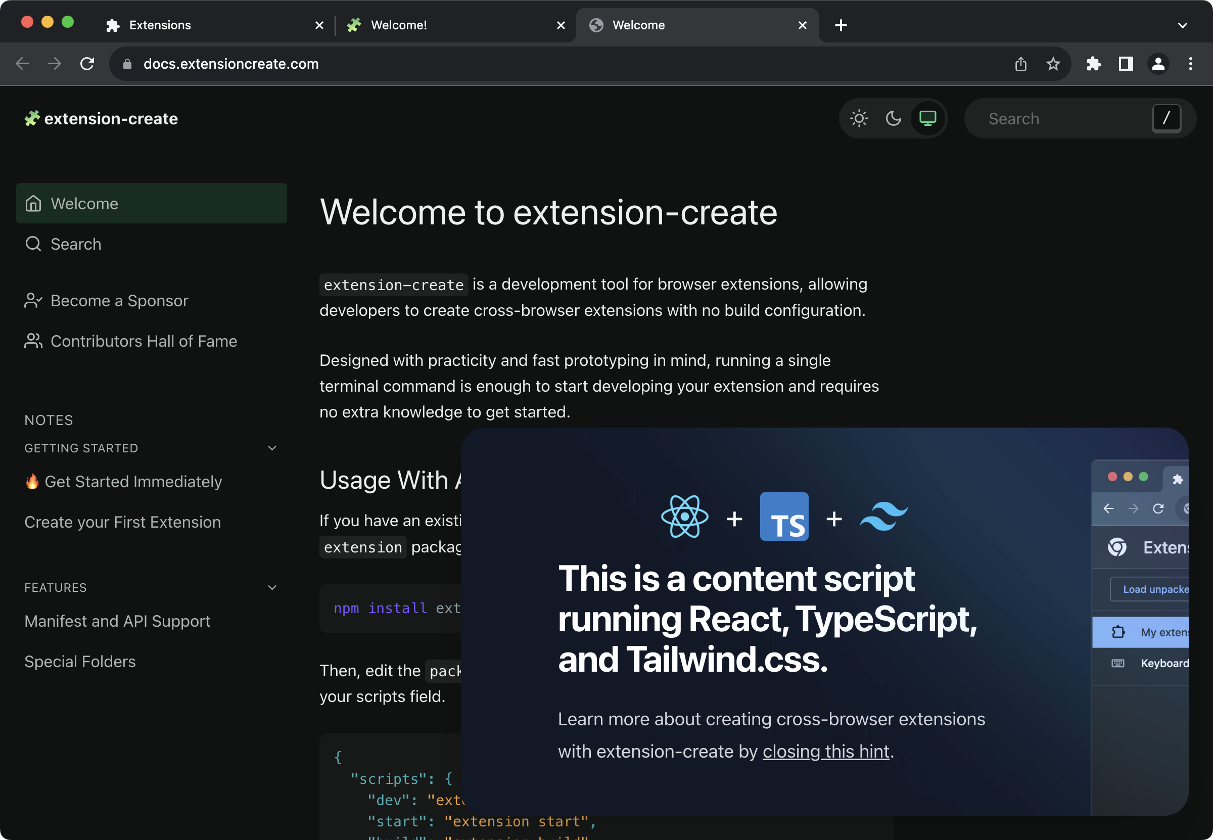 React+TypeScript Extension Template