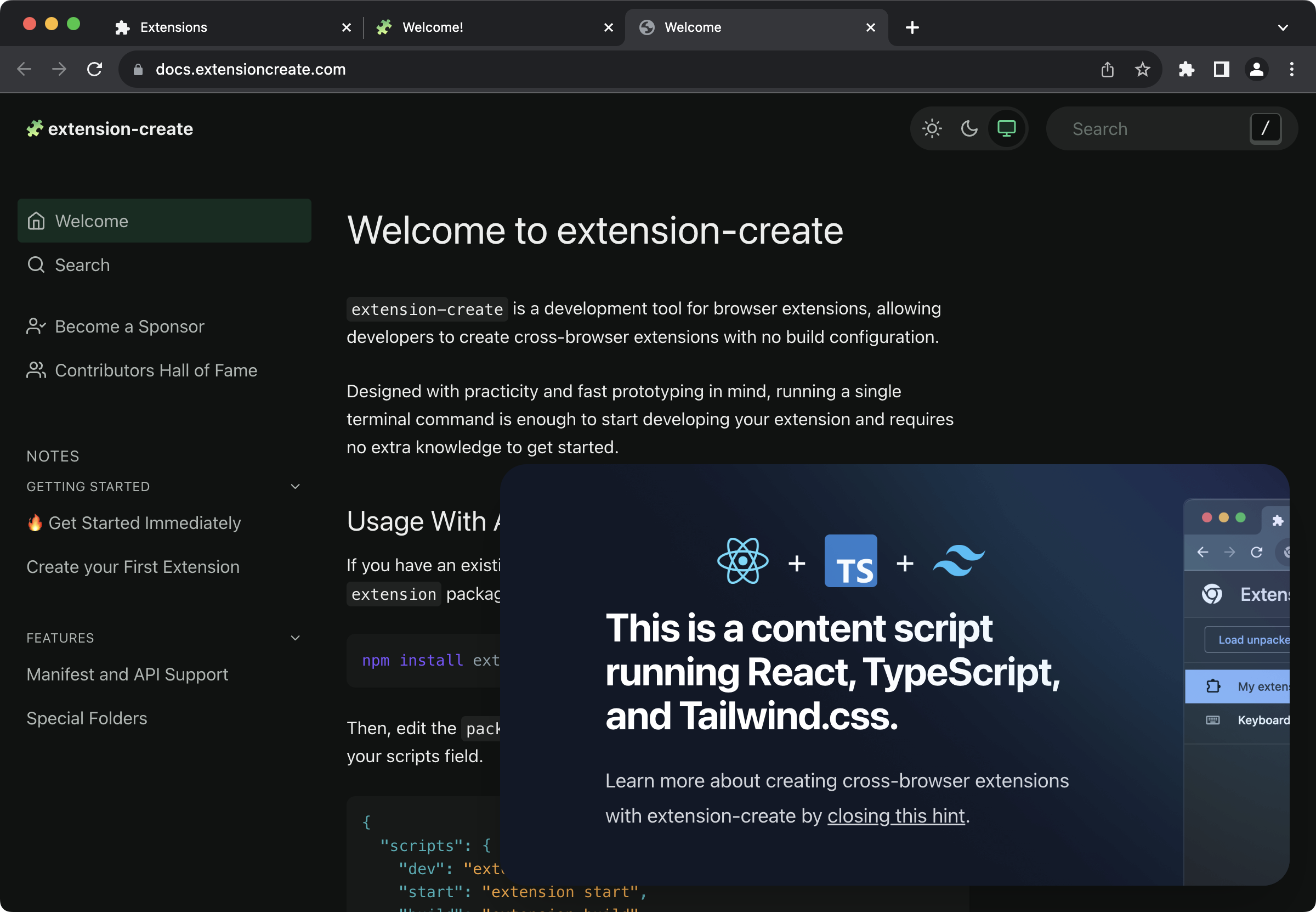 React+TypeScript Extension.js Template